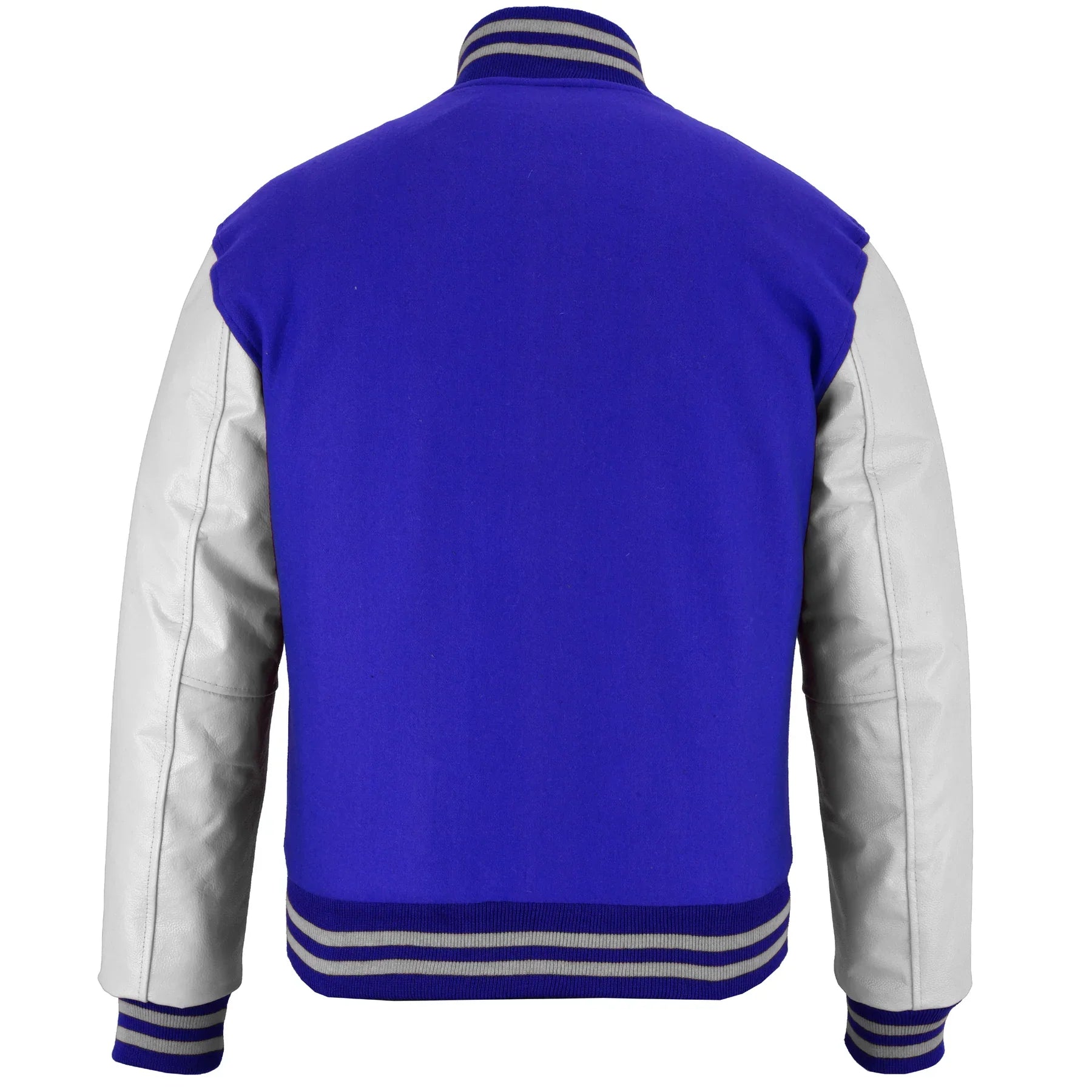 Classic Varsity Letterman Jacket Royal Wool with White Genuine Leather Sleeves and trims