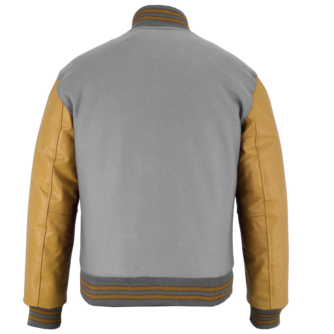 Classic Varsity Letterman Jacket Light Grey Wool with Dark Cream Genuine Leather Sleeves and trims