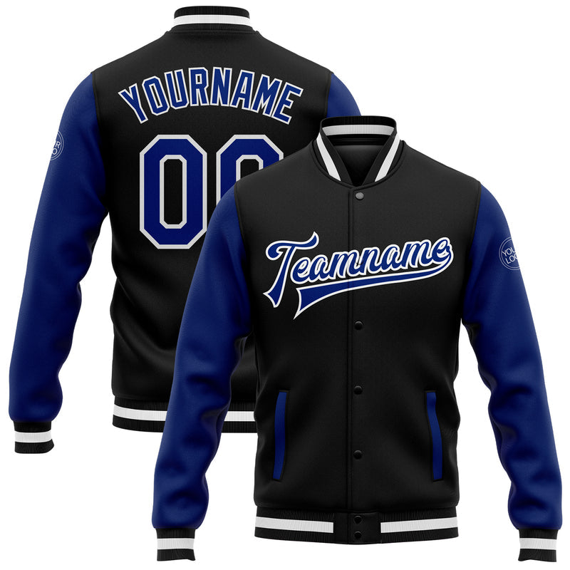Custom Black Royal-Gray Cuba Cuban Flag 3D Bomber Full-Snap Varsity Letterman Hoodie Jacket