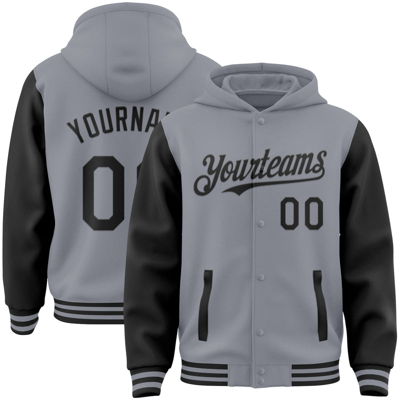 Custom White White Black Bomber Full-Snap Varsity Letterman Jacket