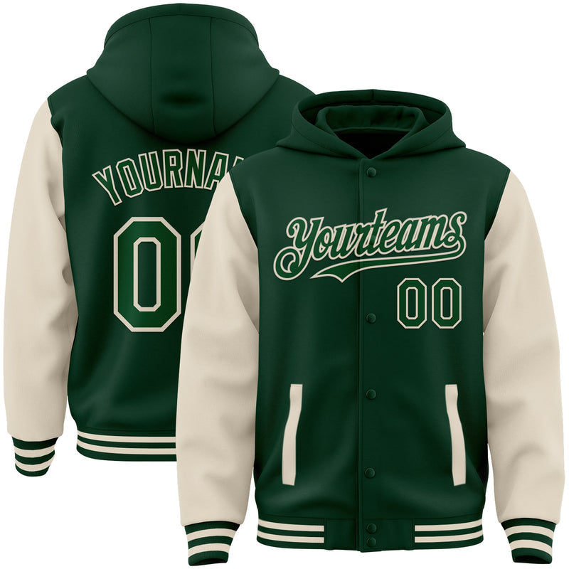 Custom Cream Red-White Bomber Full-Snap Varsity Letterman Hoodie Jacket