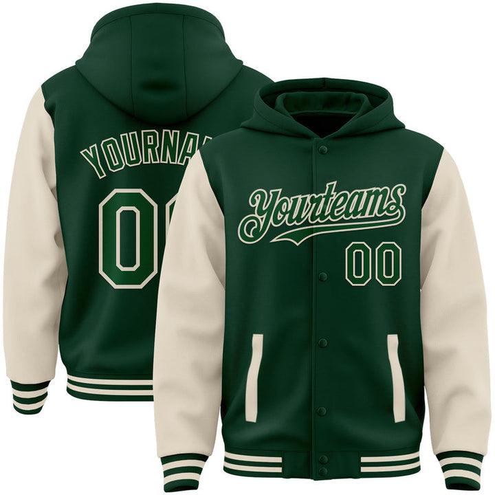 Custom Cream Red-White Bomber Full-Snap Varsity Letterman Hoodie Jacket