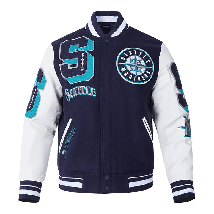 MLB SEATTLE MARINERS MASHUP MEN'S RIB WOOL VARSITY JACKET