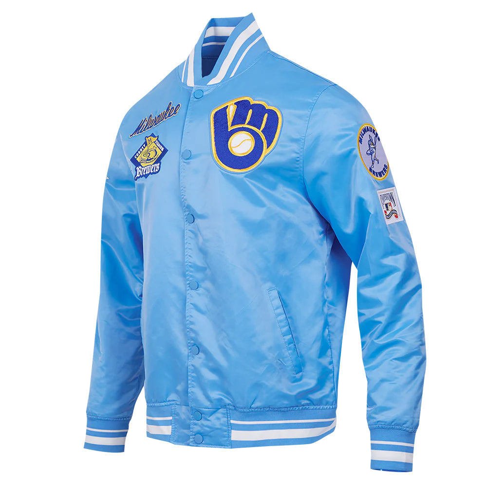 MLB MILWAUKEE BREWERS RETRO CLASSIC MEN'S RIB SATIN JACKET