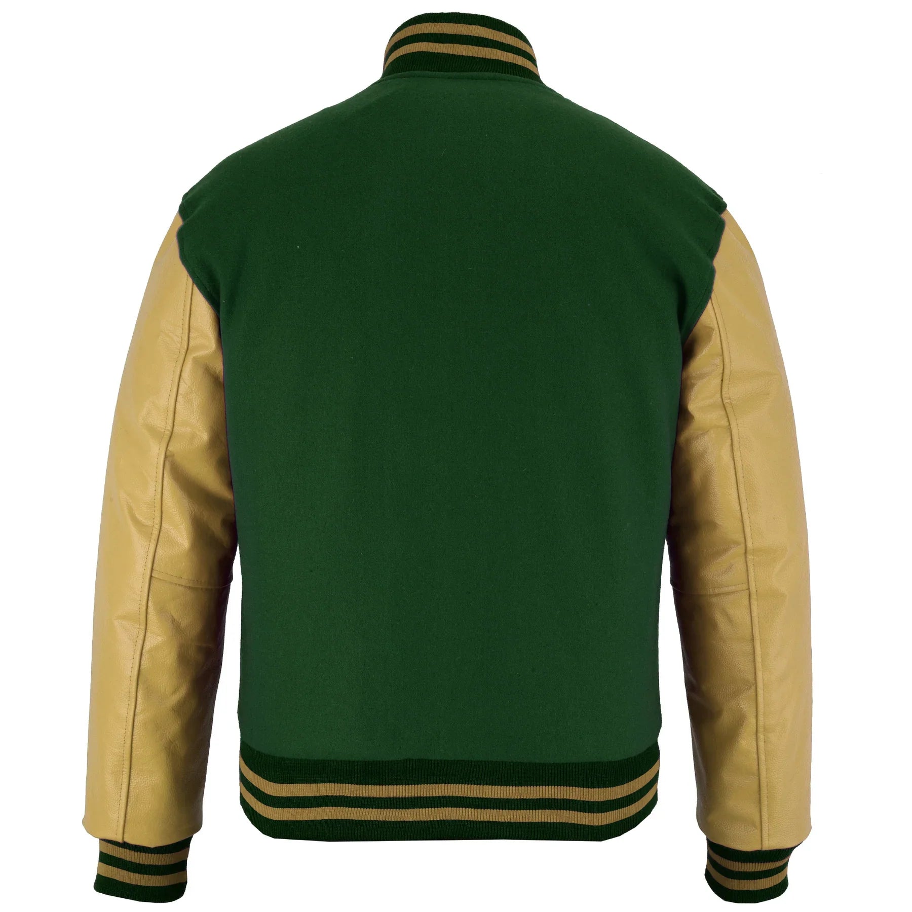 Classic Varsity Letterman Jacket Forest Green Wool with cream Genuine Leather Sleeves and trims
