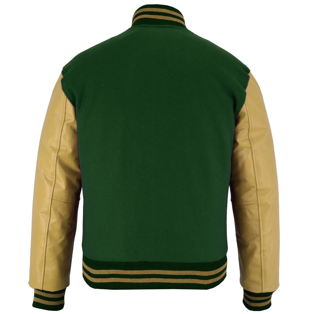 Classic Varsity Letterman Jacket Forest Green Wool with cream Genuine Leather Sleeves and trims