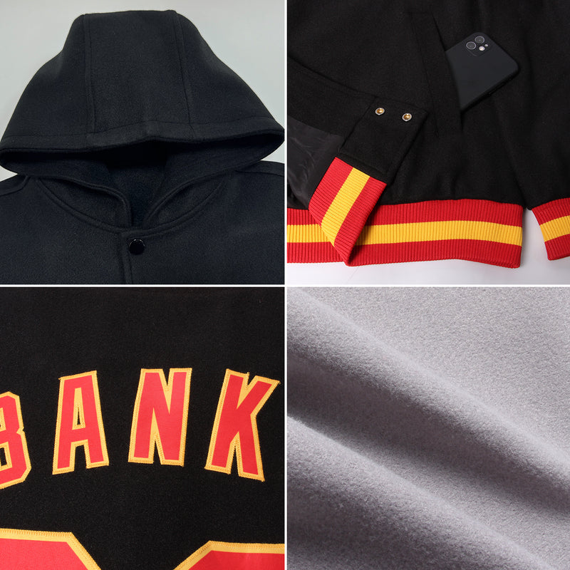 Custom White White Black Bomber Full-Snap Varsity Letterman Jacket