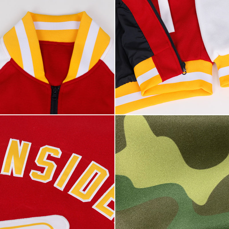 Custom Camo Purple-Gold Bomber Varsity Letterman Salute To Service Zipper Jacket