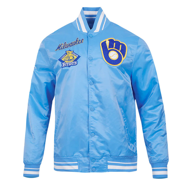 MLB MILWAUKEE BREWERS RETRO CLASSIC MEN'S RIB SATIN JACKET