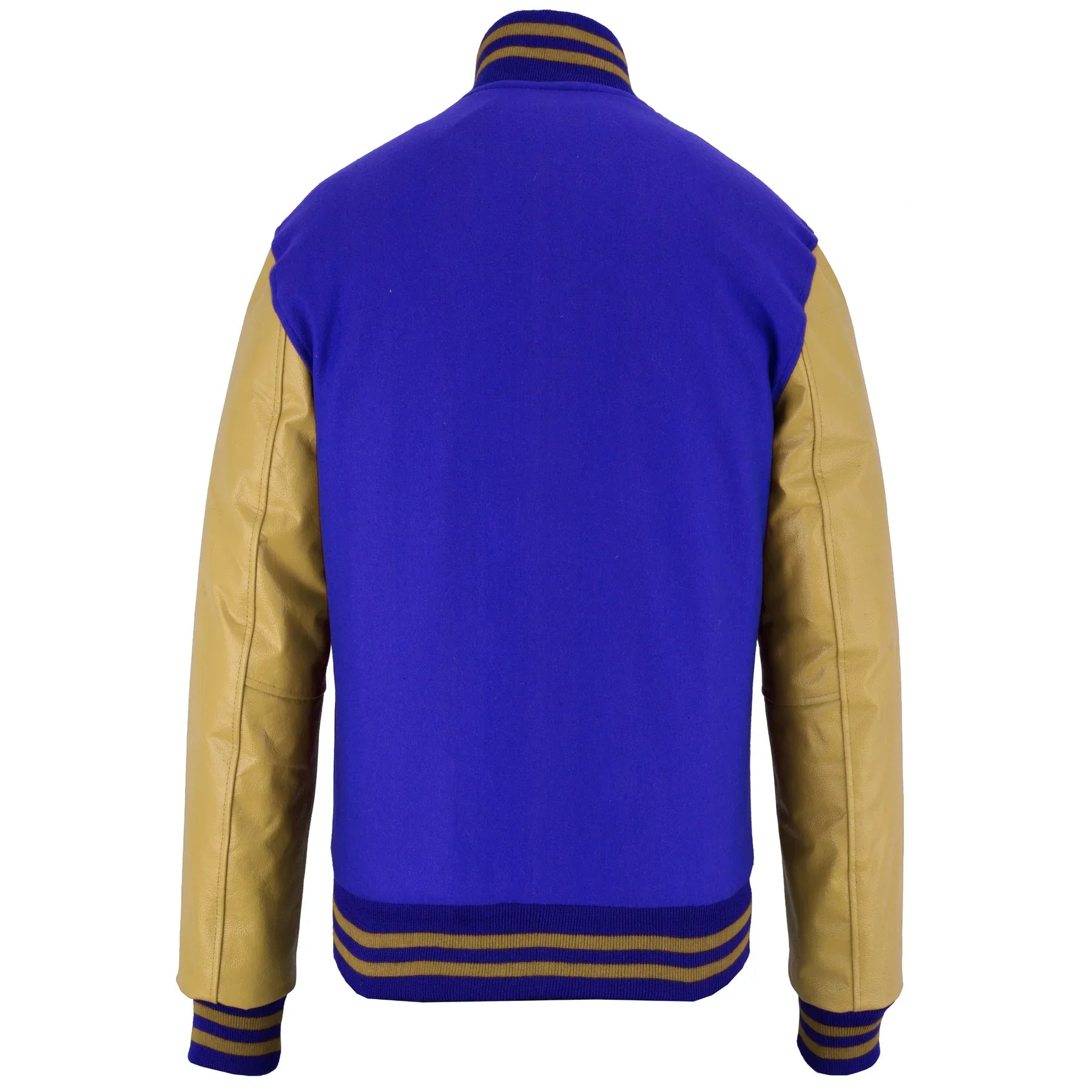 Classic Varsity Letterman Jacket Royal Wool with Beige Genuine Leather Sleeves and trims