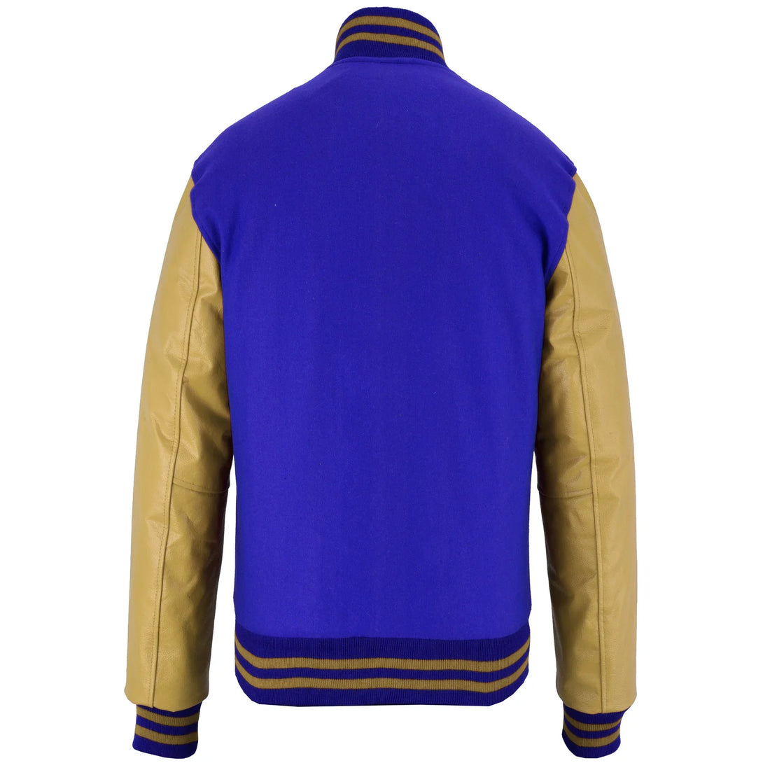 Classic Varsity Letterman Jacket Royal Wool with Beige Genuine Leather Sleeves and trims