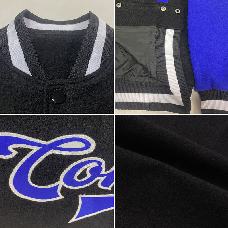 Custom Black Royal-Gray Cuba Cuban Flag 3D Bomber Full-Snap Varsity Letterman Hoodie Jacket