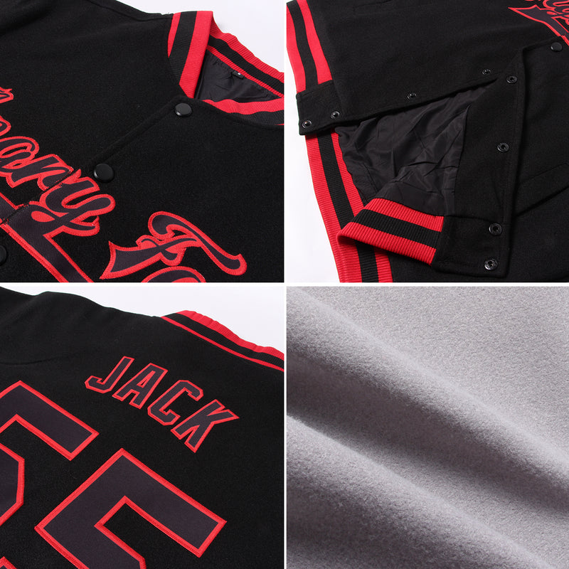 Custom Gray Royal-Red Bomber Full-Snap Varsity Letterman Two Tone Hoodie Jacket