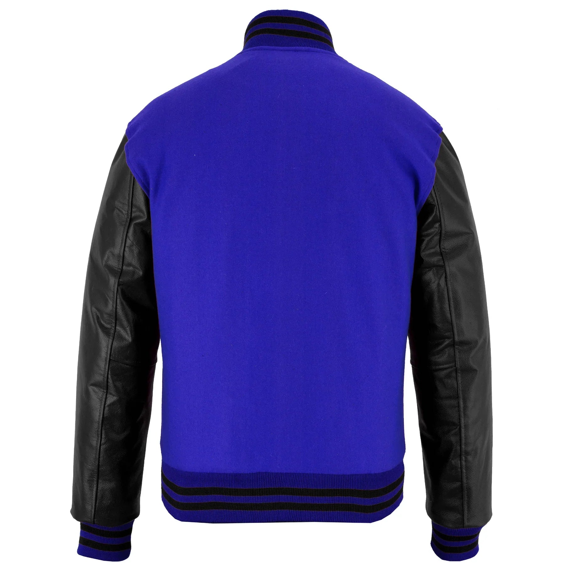 Classic Varsity Letterman Jacket Royal Wool with Black Genuine Leather Sleeves and trims