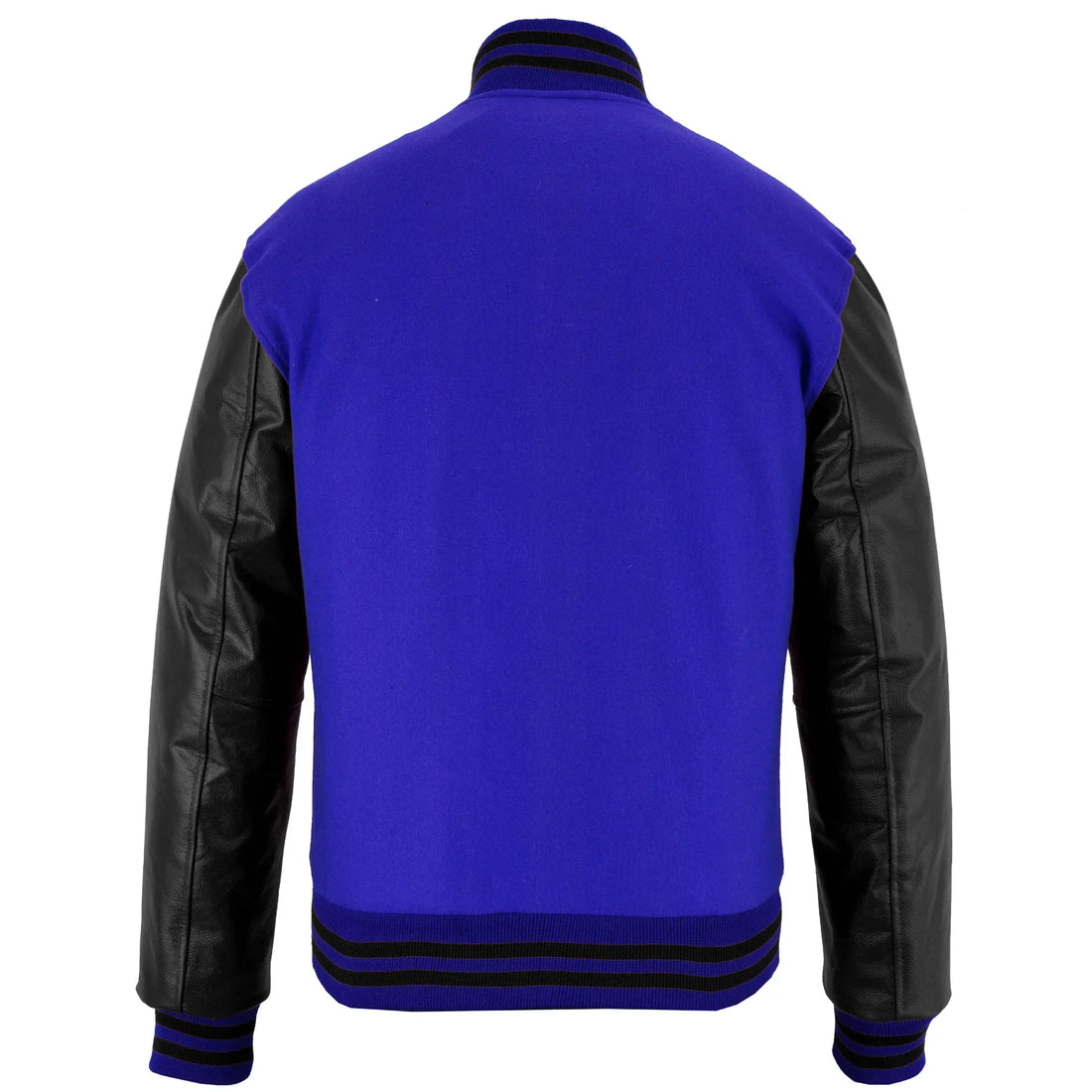 Classic Varsity Letterman Jacket Royal Wool with Black Genuine Leather Sleeves and trims