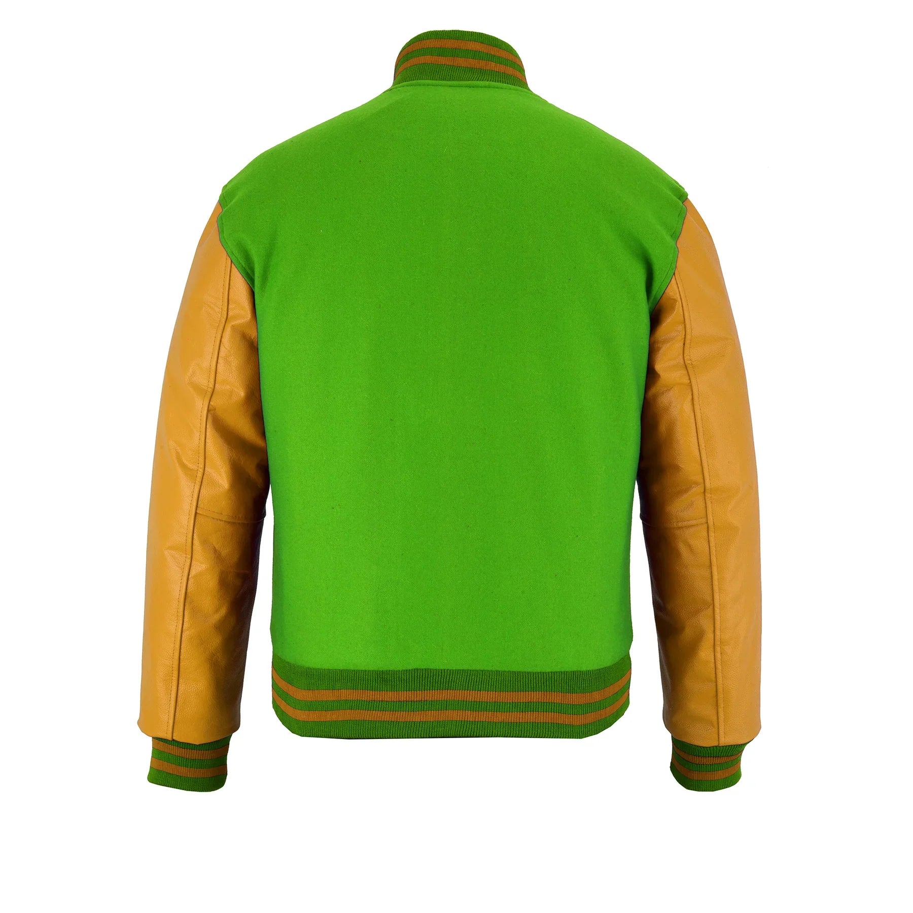 Classic Varsity Letterman Jacket Kelly Green Wool with Gold Genuine Leather Sleeves and trims