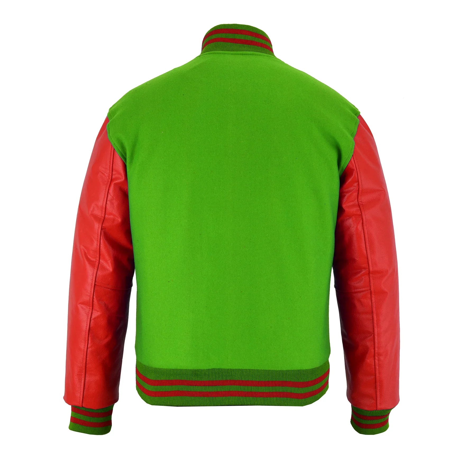 Classic Varsity Letterman Jacket Parrot Wool with Red Genuine Leather Sleeves and trims