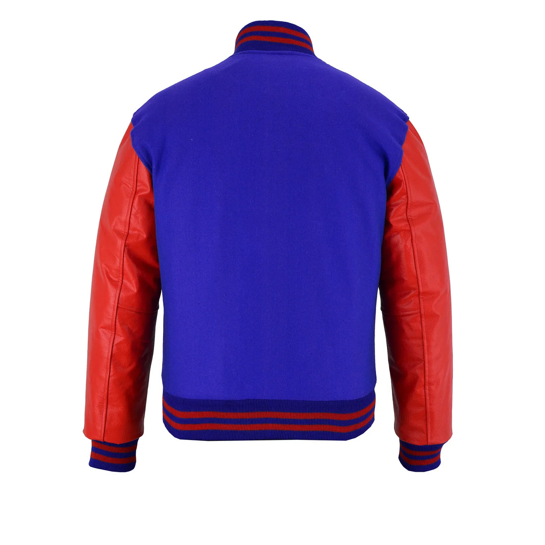 Classic Varsity Letterman Jacket Blue Wool with Orange Genuine Leather Sleeves and trims