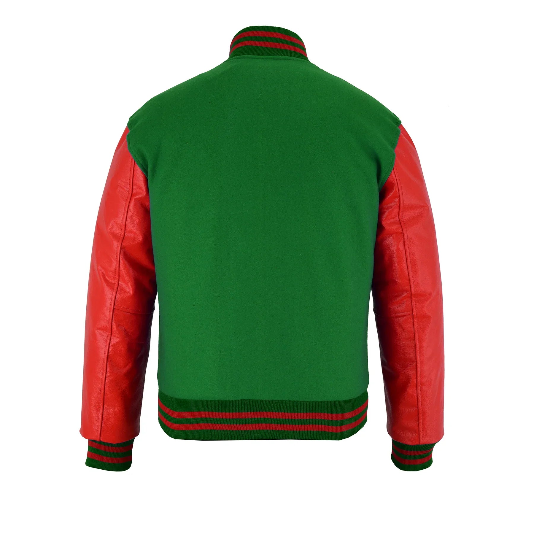 Classic Varsity Letterman Jacket Forest Green Wool with Red Genuine Leather Sleeves and trims
