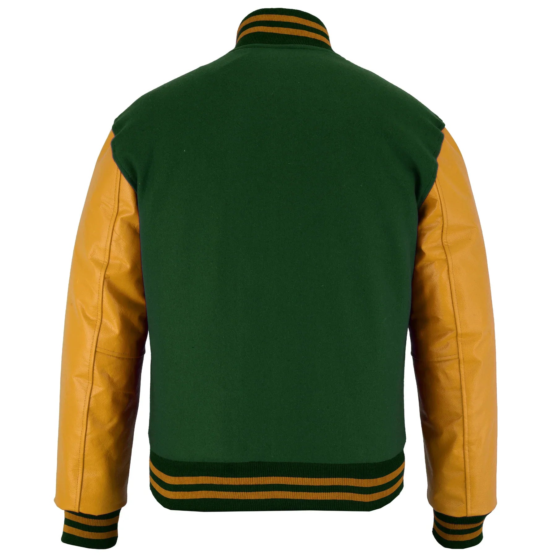 Classic Varsity Letterman Jacket Forest Green Wool with Black Genuine Leather Sleeves and trims