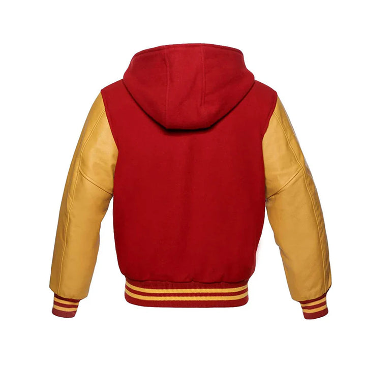 Men’s Classic Varsity Jacket with Hood – Wool Body, Leather Sleeves