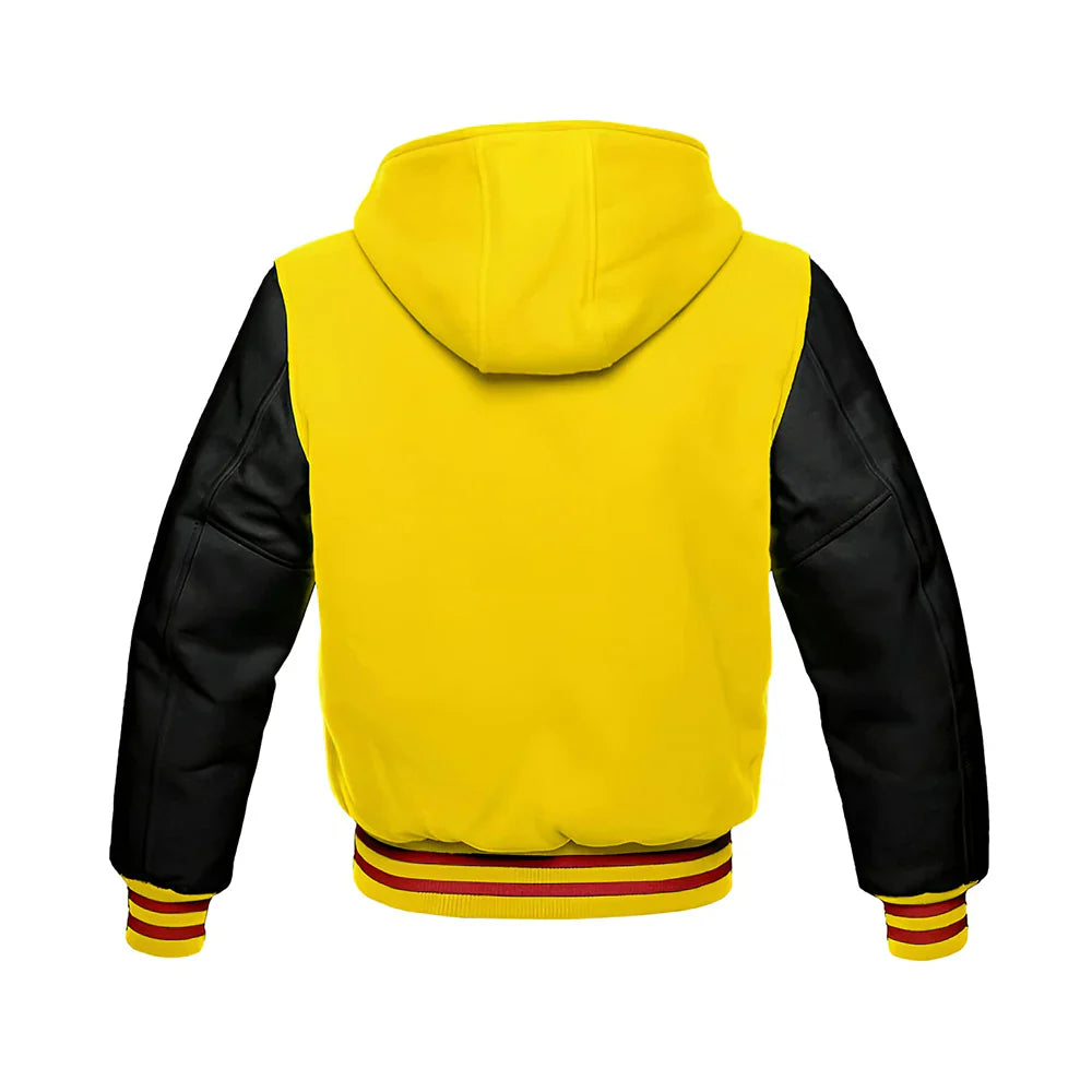 Men’s Classic Varsity Jacket with Hood – Wool Body, Leather Sleeves