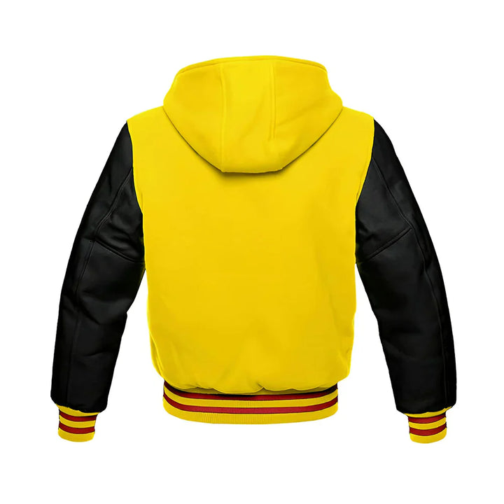 Men’s Classic Varsity Jacket with Hood – Wool Body, Leather Sleeves