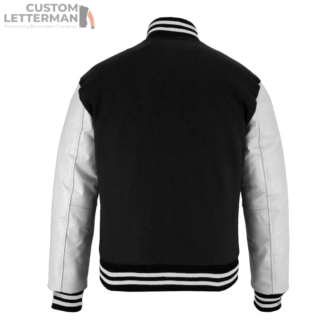 Classic Varsity Letterman Jacket Black Wool with White Genuine Leather Sleeves for Paige