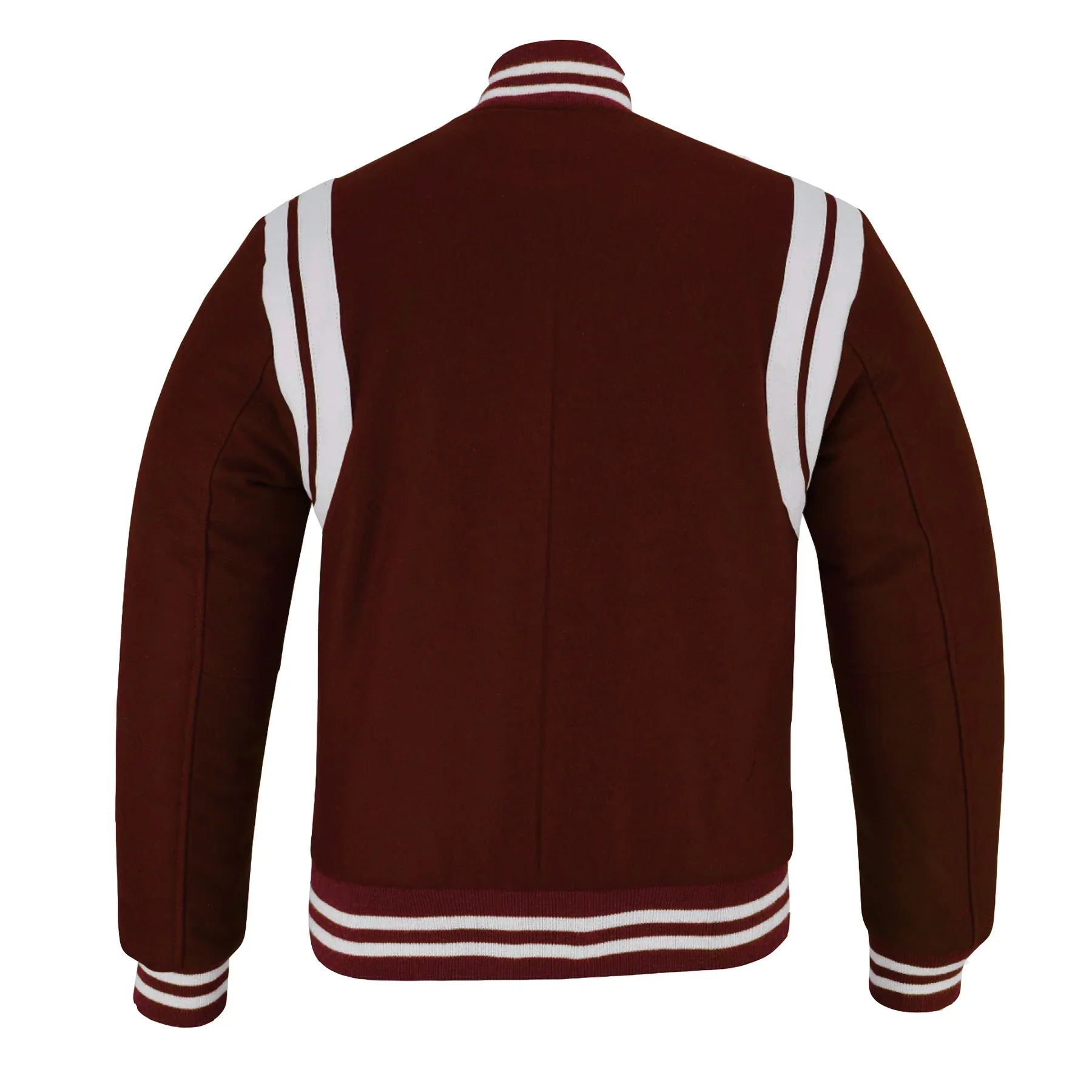Classic Varisty Letterman Baseball College Jacket Maroon Wool with White Double Leather Strip