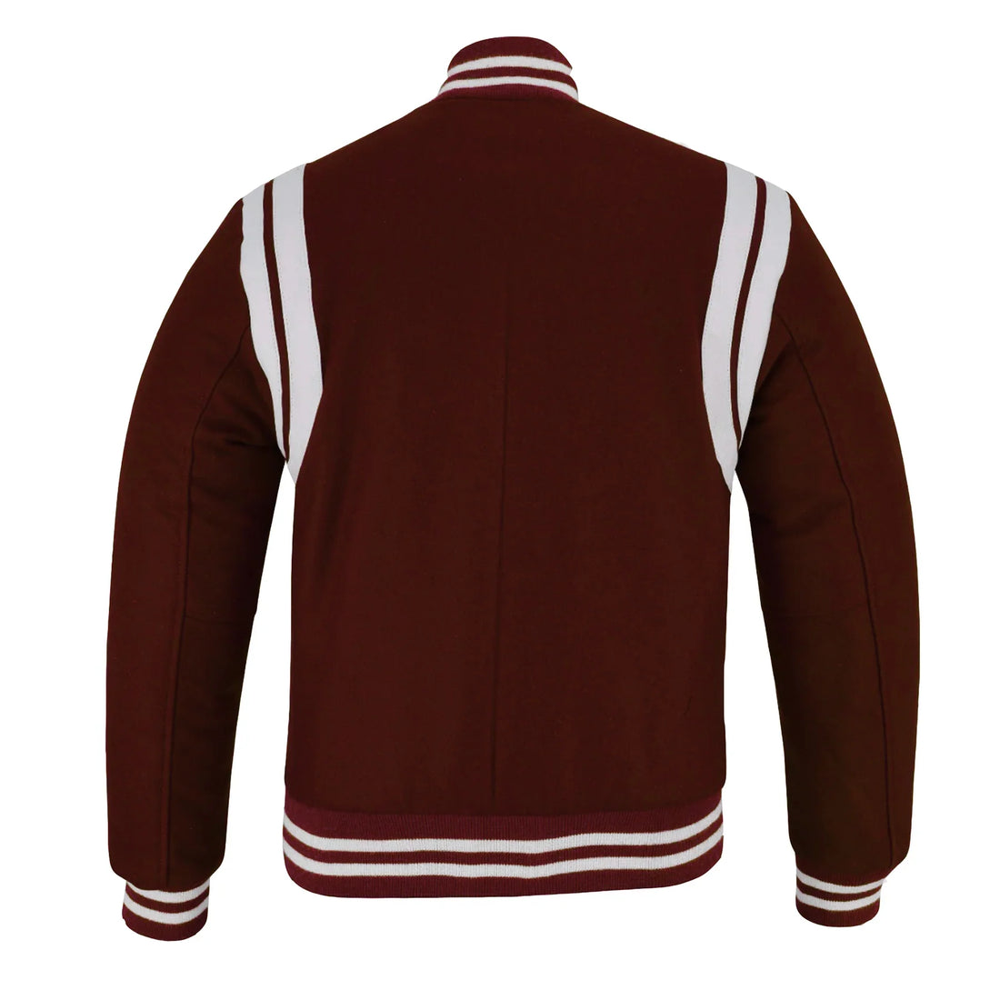 Classic Varisty Letterman Baseball College Jacket Maroon Wool with White Double Leather Strip