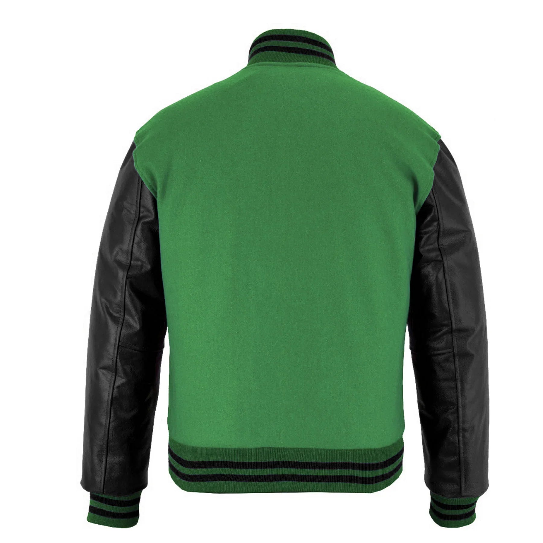 Classic Varsity Letterman Jacket Green Wool With Black Genuine Leather Sleeves