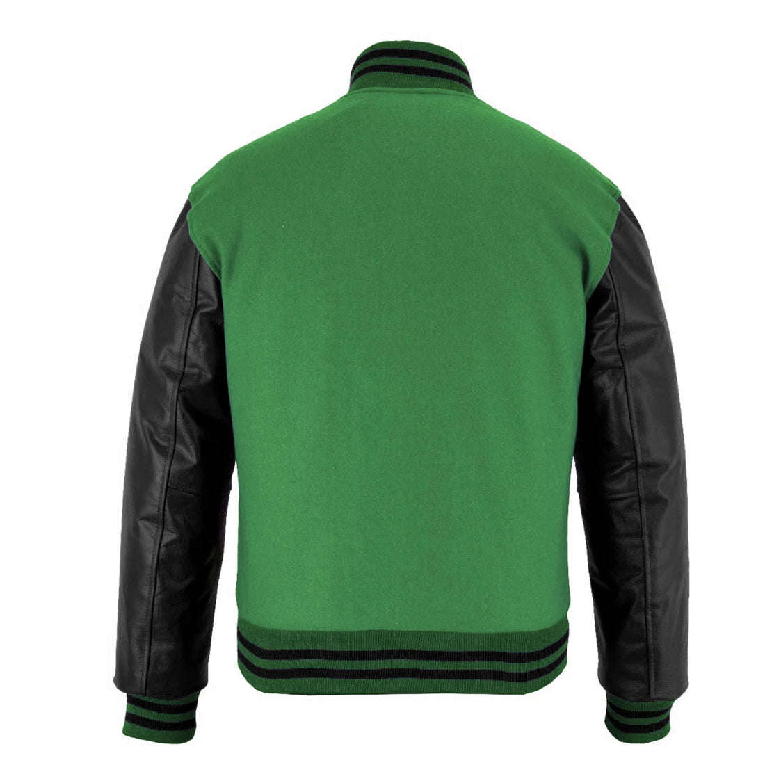 Classic Varsity Letterman Jacket Green Wool With Black Genuine Leather Sleeves