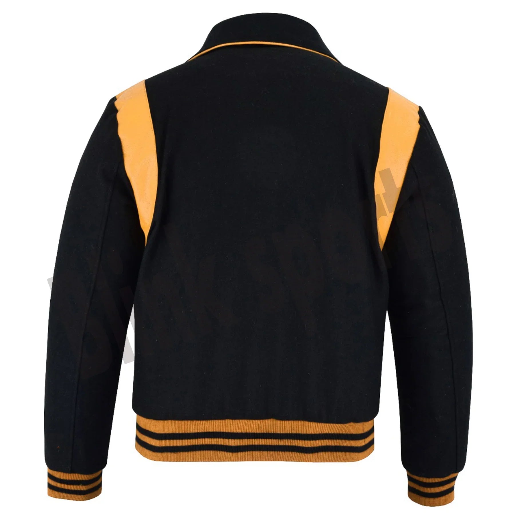Classic Varsity Letterman Baseball College Jacket Black Wool with Gold Single Leather Strip