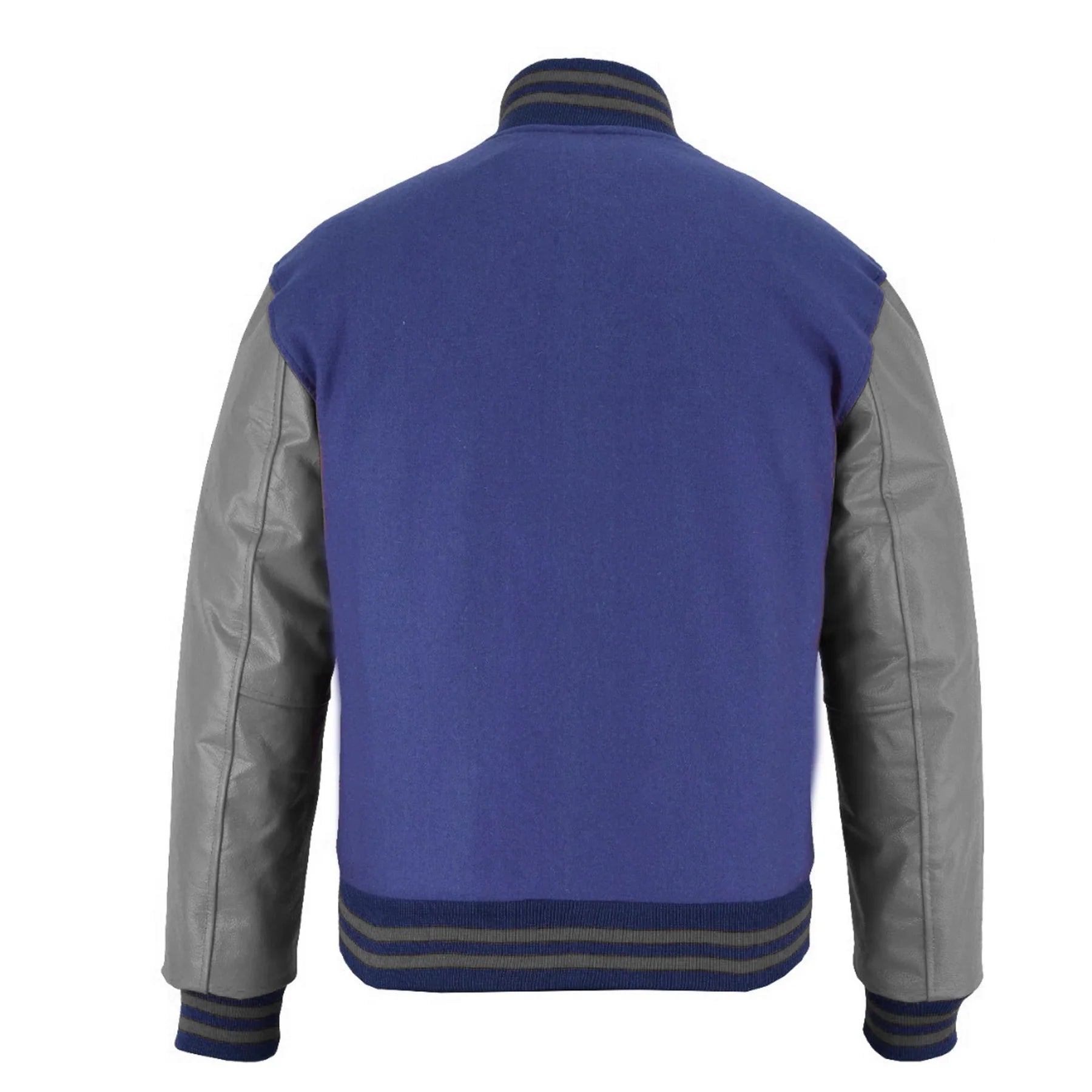 Classic Varsity Letterman Jacket light Navy Wool with Gray Genuine Leather Sleeves