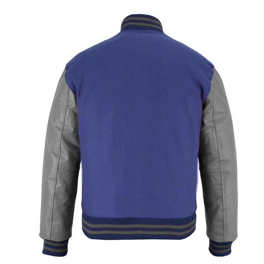 Classic Varsity Letterman Jacket light Navy Wool with Gray Genuine Leather Sleeves