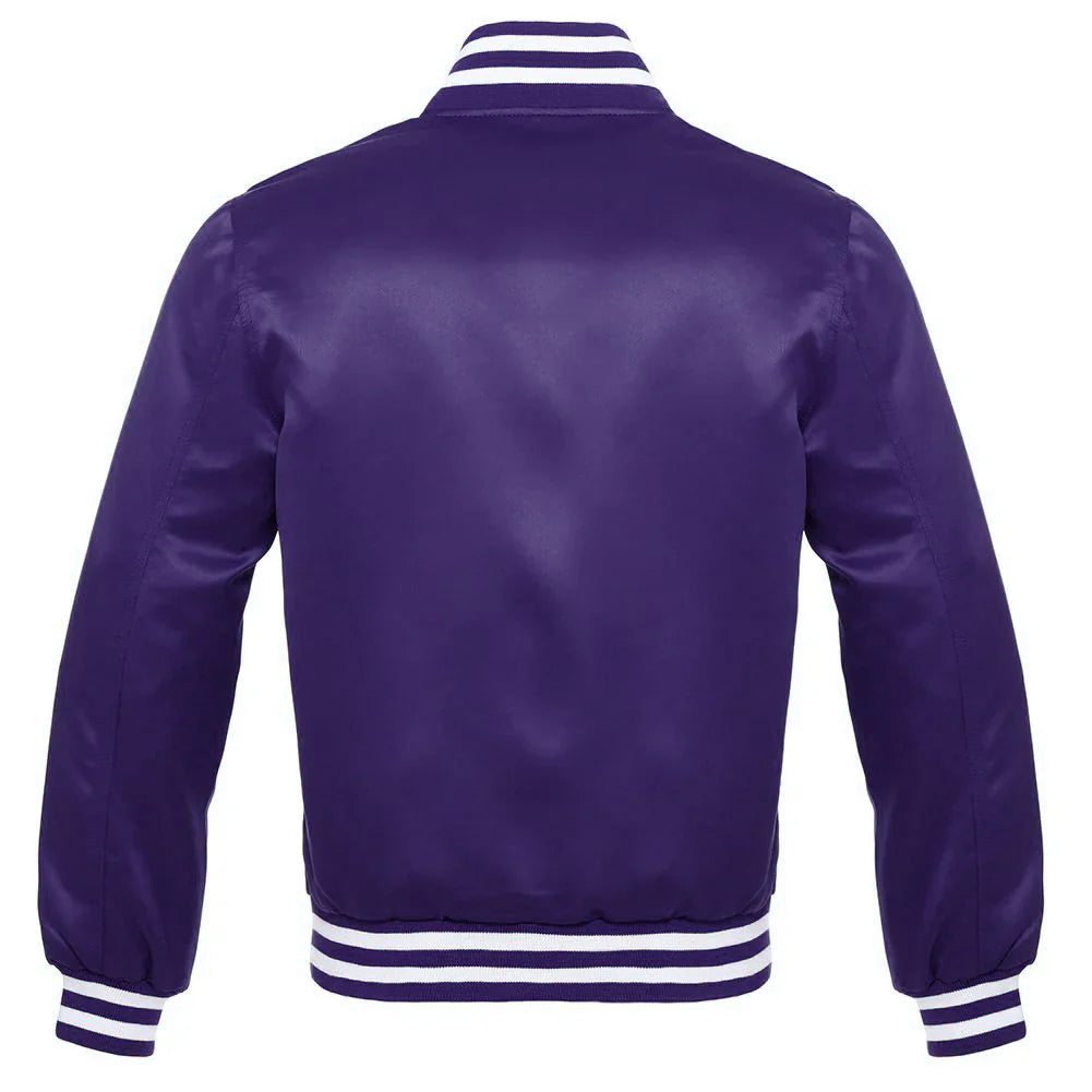 Satin Jacket Vintage Style Letterman Baseball Brown Bomber Jacket with White Trim