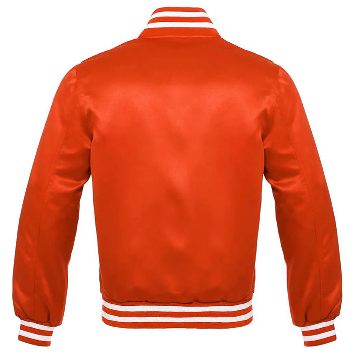Satin Jacket Vintage Style Letterman Baseball Orange Bomber Jacket with White Trim
