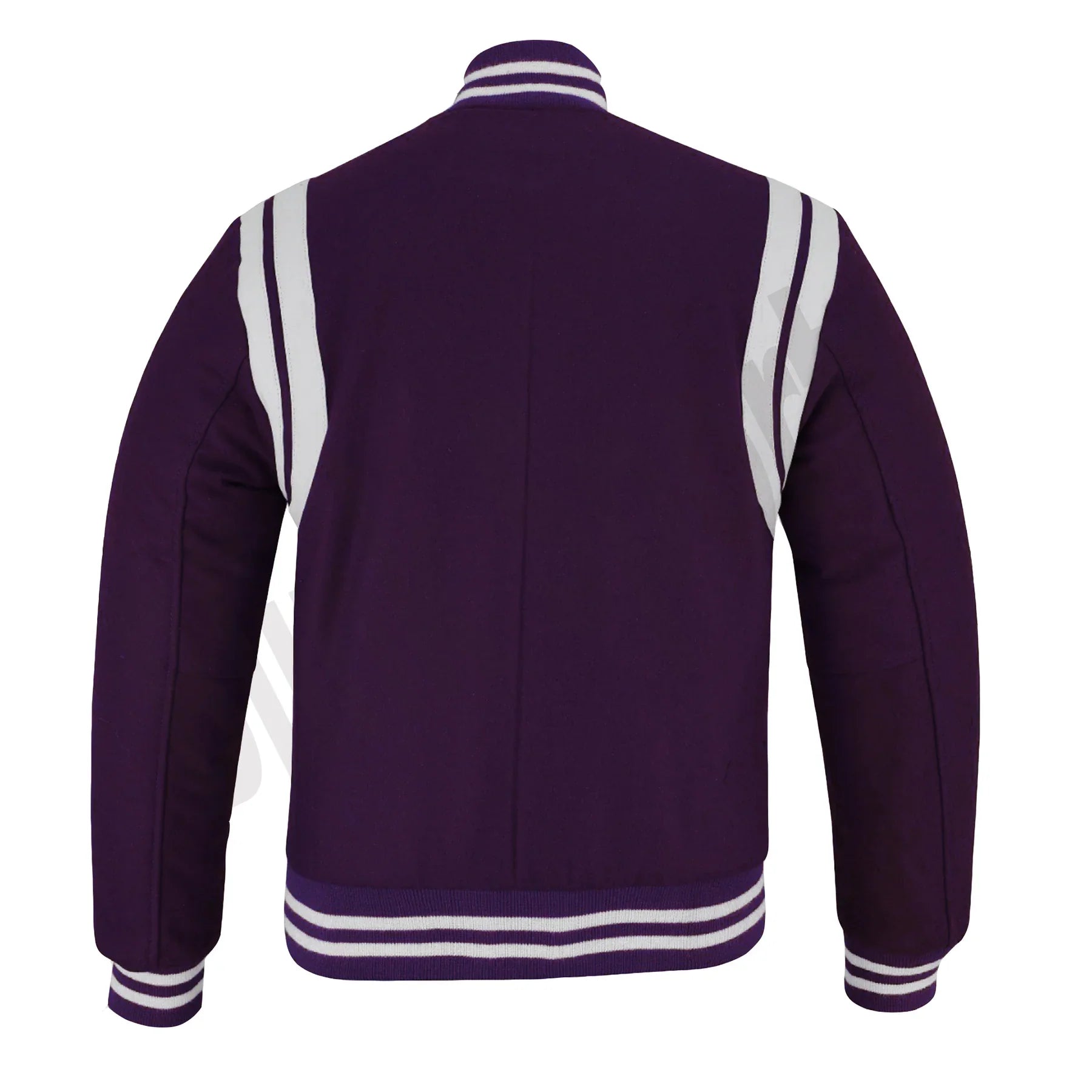 Classic Varsity Letterman Baseball College Jacket Purple Wool with White Double Leather Strip