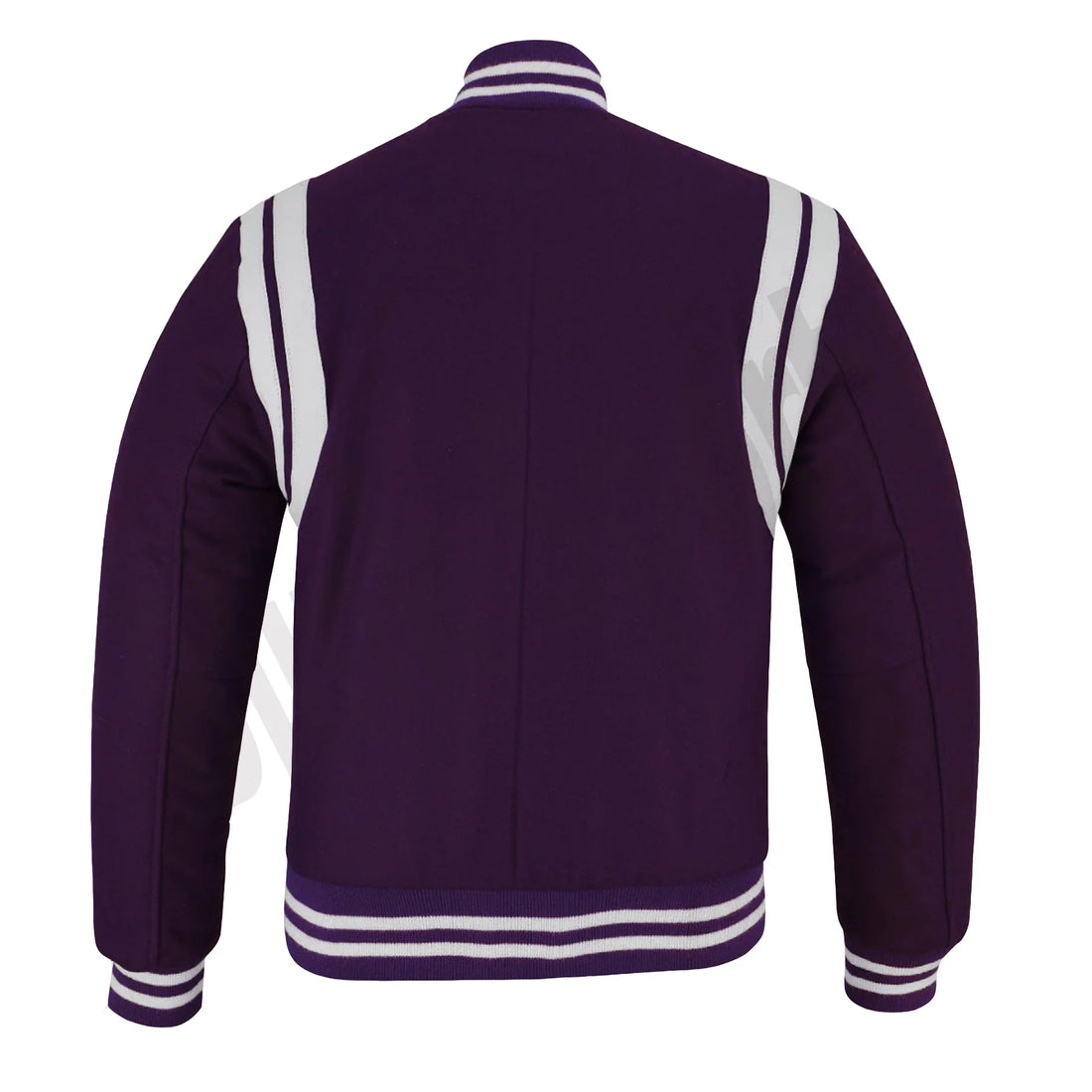 Classic Varsity Letterman Baseball College Jacket Purple Wool with White Double Leather Strip