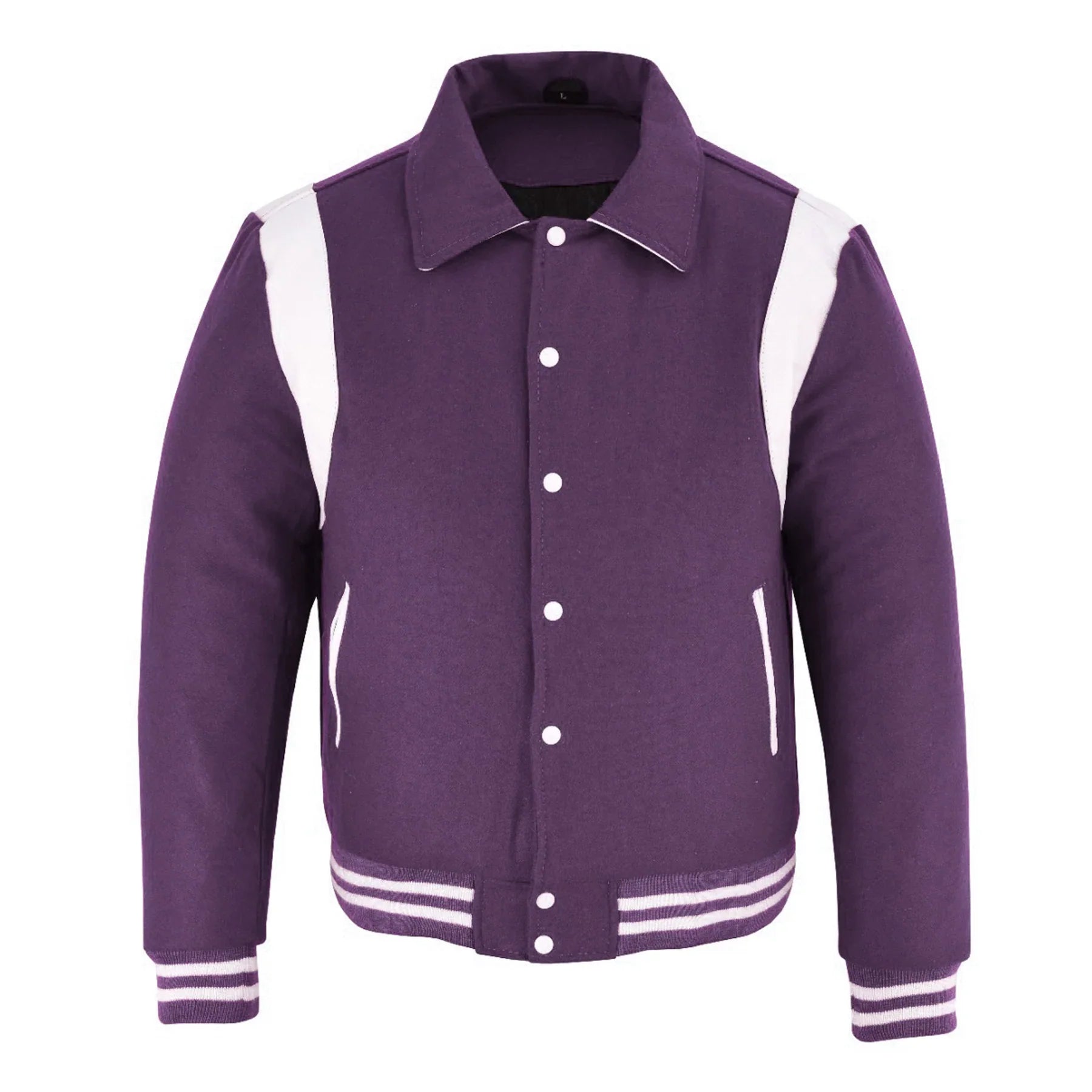 Classic Varisty Letterman Baseball College jacket Purple Wool with White Single Leather Strip