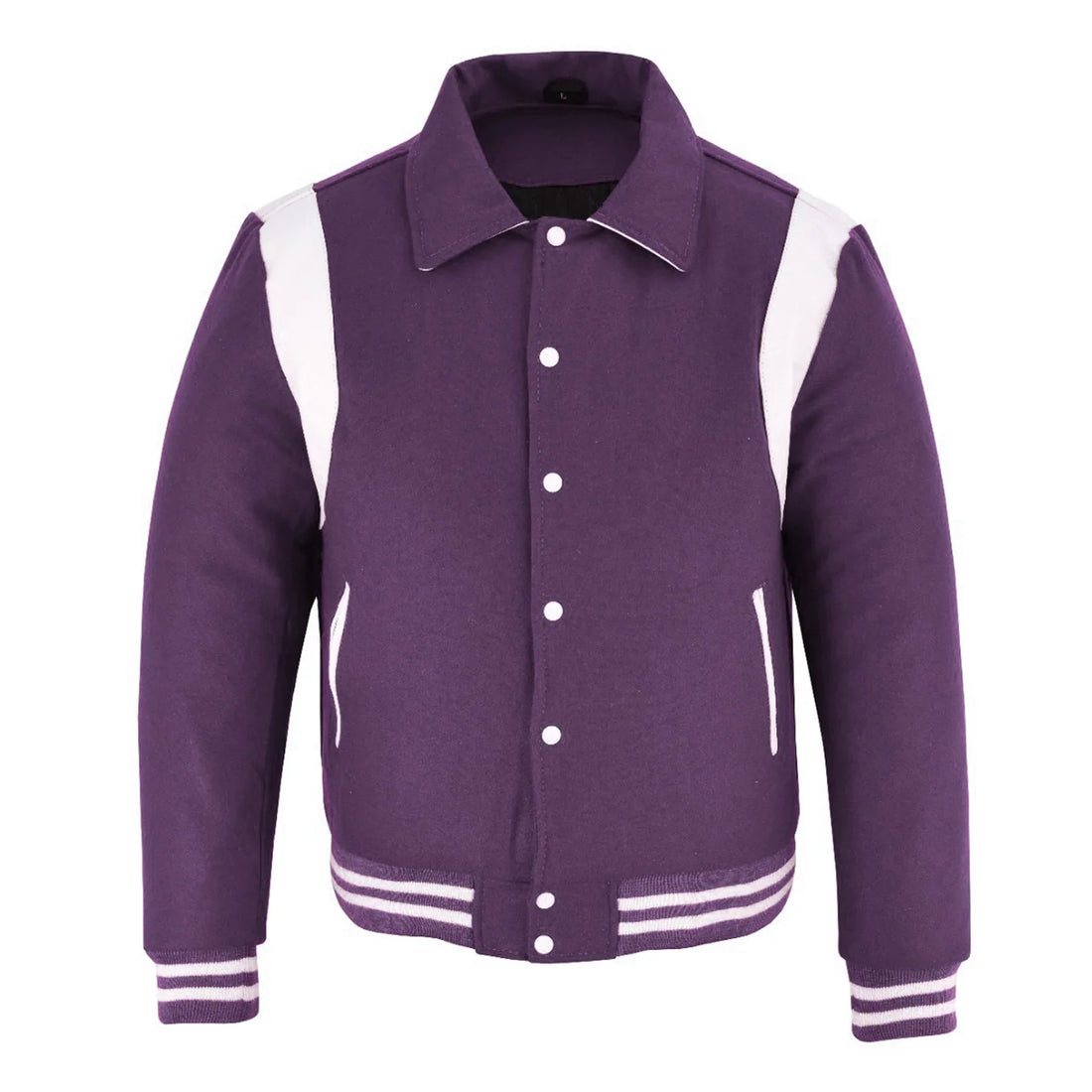 Classic Varisty Letterman Baseball College jacket Purple Wool with White Single Leather Strip