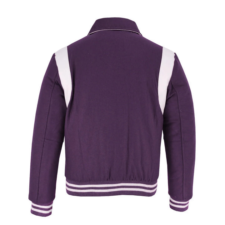 Classic Varisty Letterman Baseball College jacket Purple Wool with White Single Leather Strip