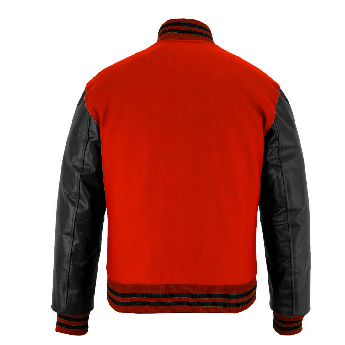 Classic Varsity Letterman Jacket Red wool with Black Genuine Leather Sleeves