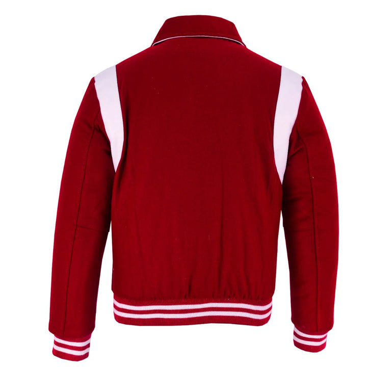 Classic Varsity Letterman Baseball College Jacket Red Wool with White Single Leather Strip