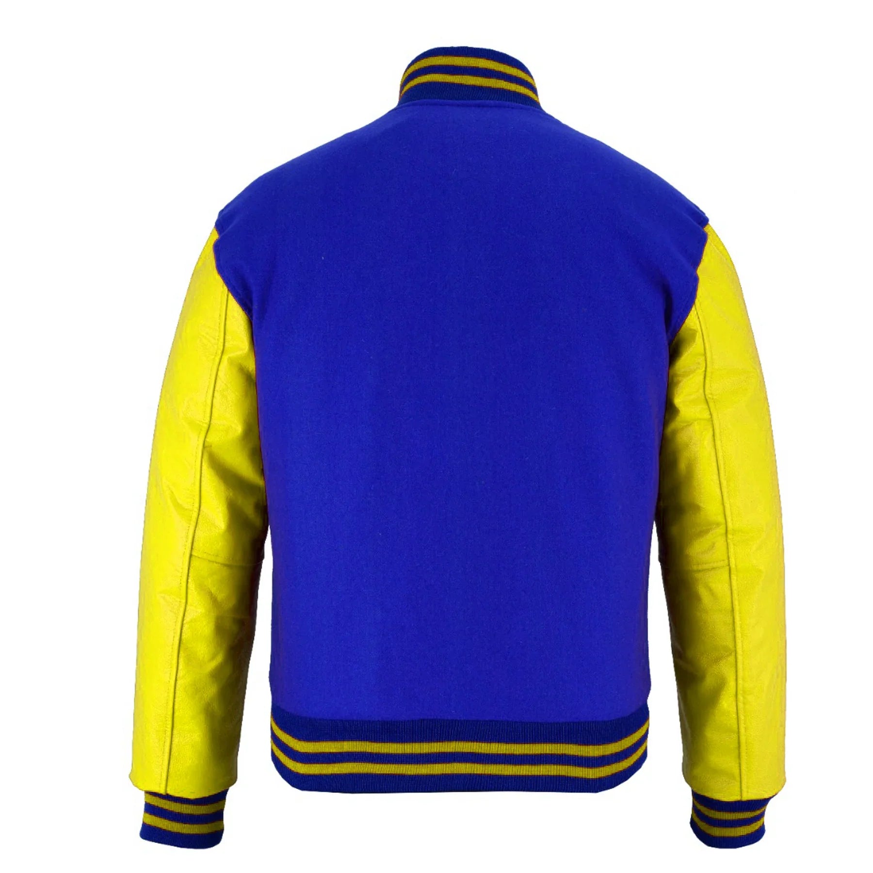 Classic Varsity Letterman Jacket Royal blue Wool with Yellow Genuine Leather Sleeves