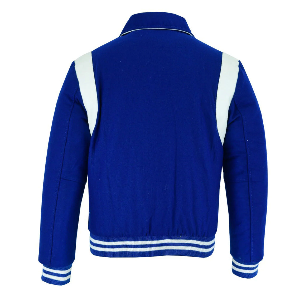 Classic Varsity Letterman Baseball College Jacket Royal Blue Wool with White Single Leather Strip