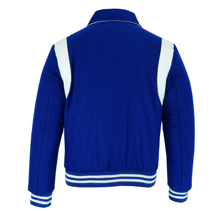 Classic Varsity Letterman Baseball College Jacket Royal Blue Wool with White Single Leather Strip