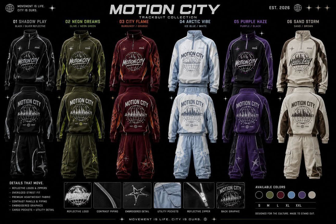 Motion City Premium Oversized Tracksuit Set | Reflective Streetwear Hoodie & Cargo Joggers | Unisex Urban Tracksuit