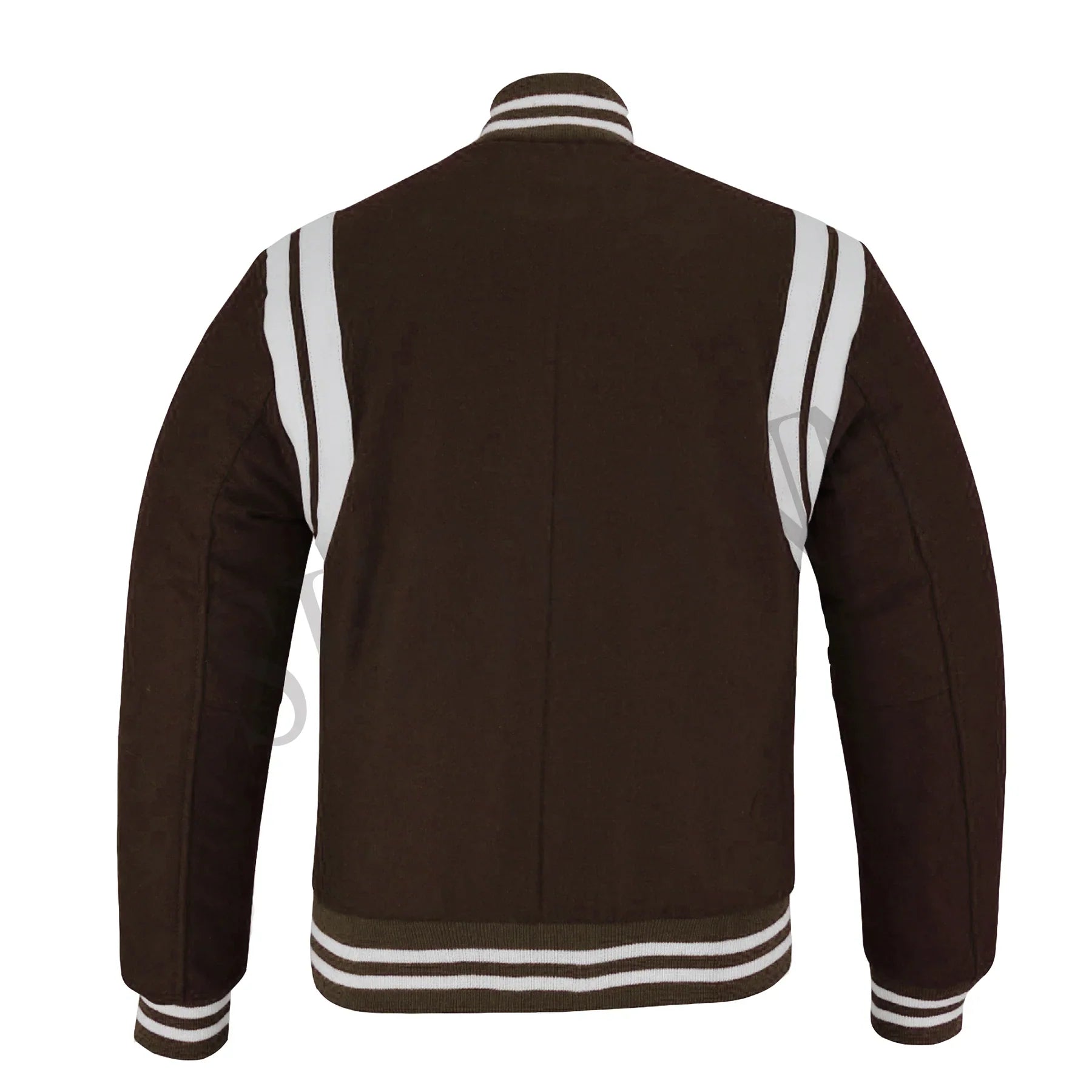 Classic Varsity Letterman Baseball College Jacket Brown Wool with White Double Leather Strip