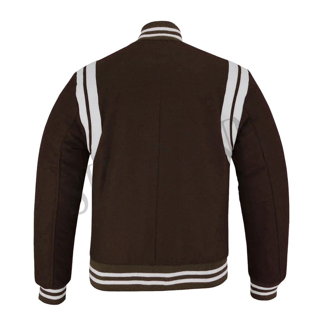 Classic Varsity Letterman Baseball College Jacket Brown Wool with White Double Leather Strip